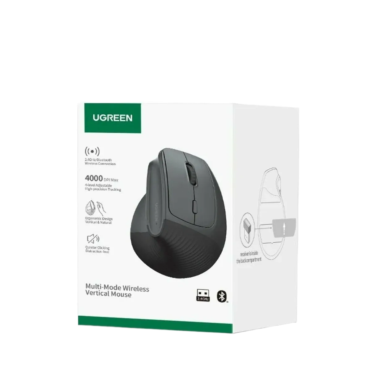 GCS | UGreen (65042) Wireless Vertical Silent Mouse - Adjustable DPI - Black