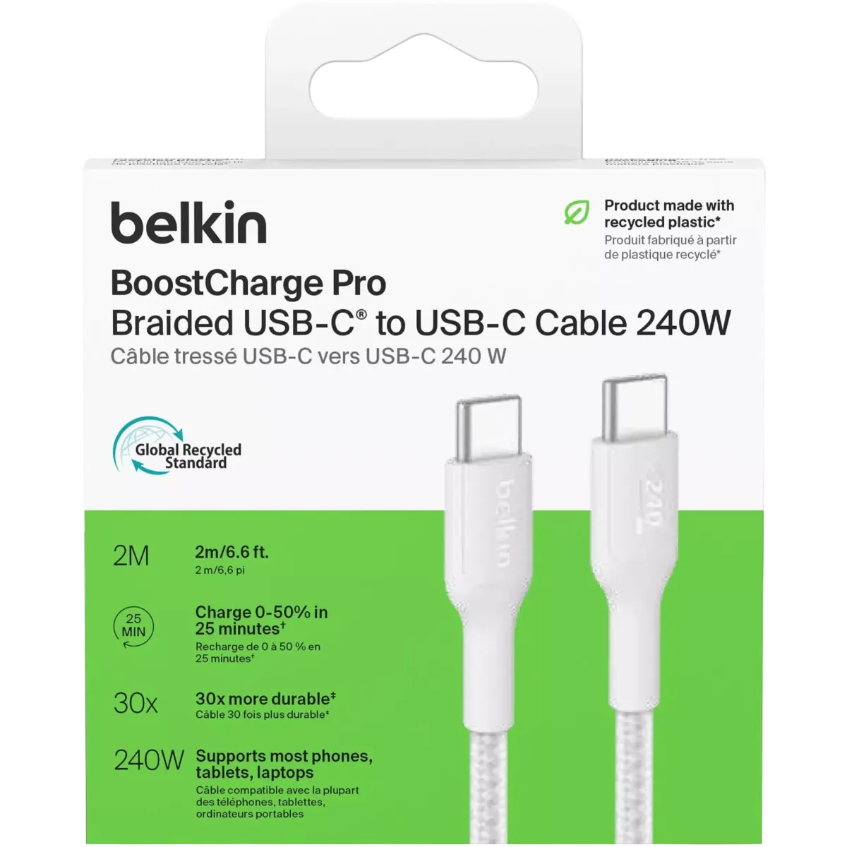 Cable desde usb-c macho a usb-c macho 2m blanco